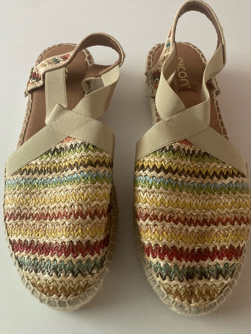 PICON SZ 8 Cream Multi-Striped Woven Espadrille Slingbacks Handmade In Spain